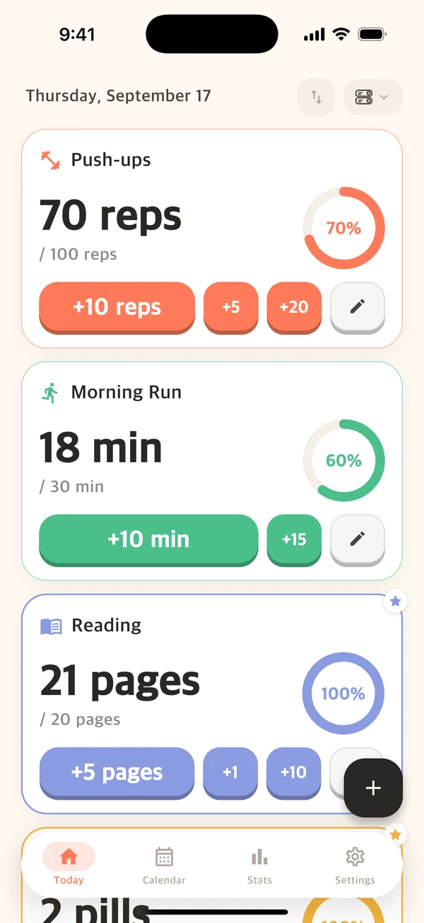 Counto Cards home screen layout